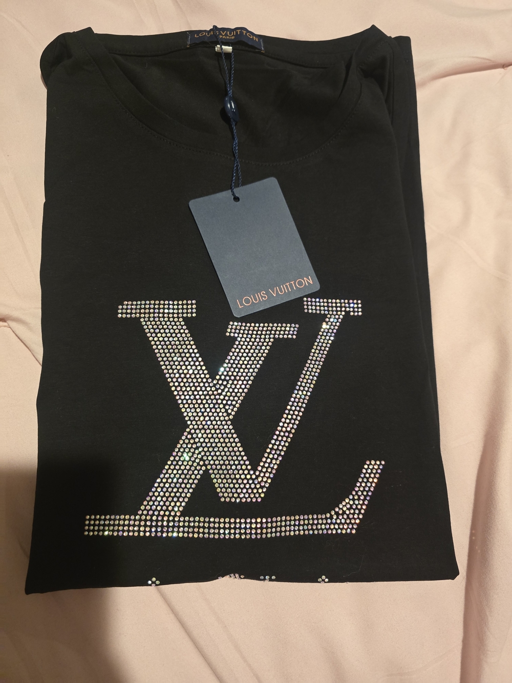 Louis Vuitton Black Rhinestone Logo Tee - Picture 8 of 9